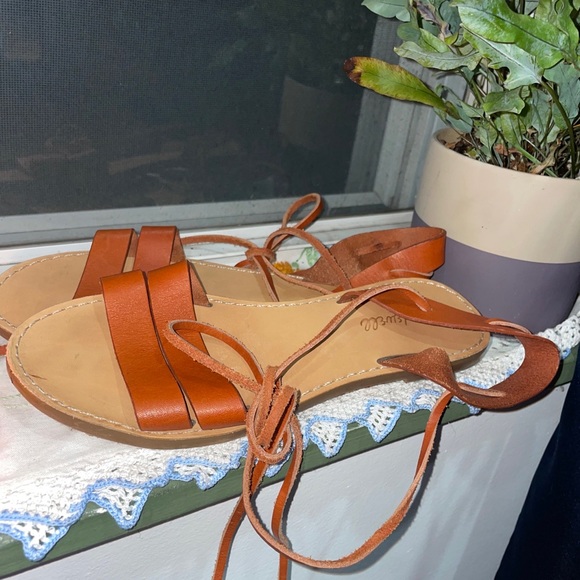 Madewell The Boardwalk Ankle-Tie Sandal Chestnut Brown Leather G4998 Ladies 7.5 - Picture 4 of 9
